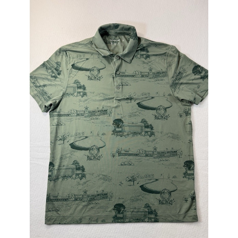 Abercrombie & Fitch Mens Golf Scenic Print Green L Wicking Breathable UPF EUC